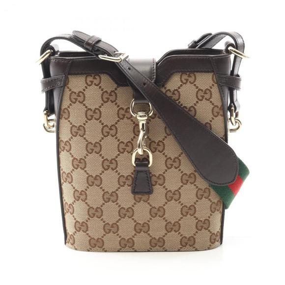Gucci GG Shadow Mini Bucket Shoulder Bag, Canvas and Leather, Women's, Beige Bro - Picture 1 of 8
